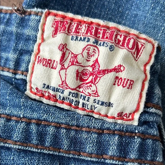 True Religion Classic Blue Jeans with Brown Stitching - Picture 2 of 5